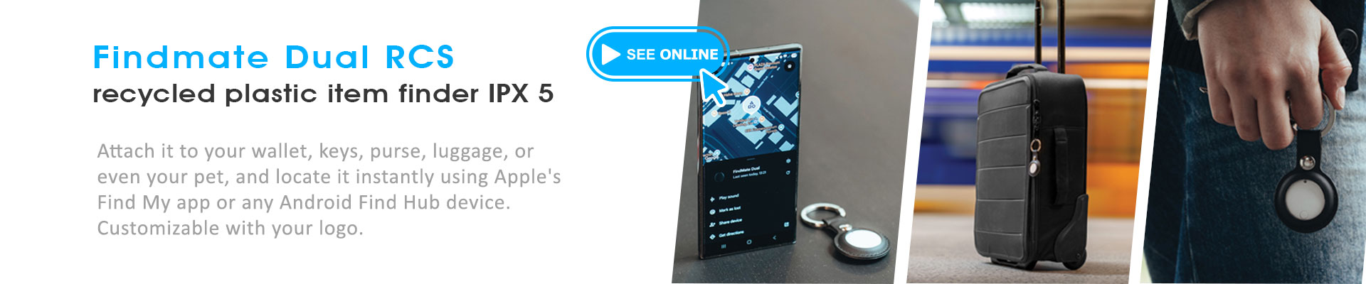 Findmate Dual RCS recycled plastic item finder IPX 5