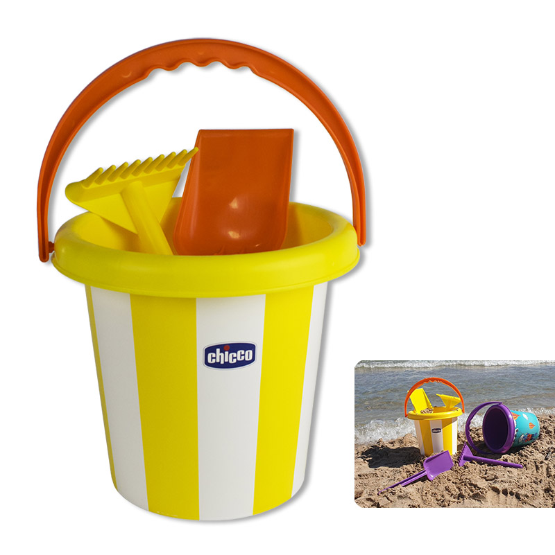 Set cubo de playa con pala y rastrillo