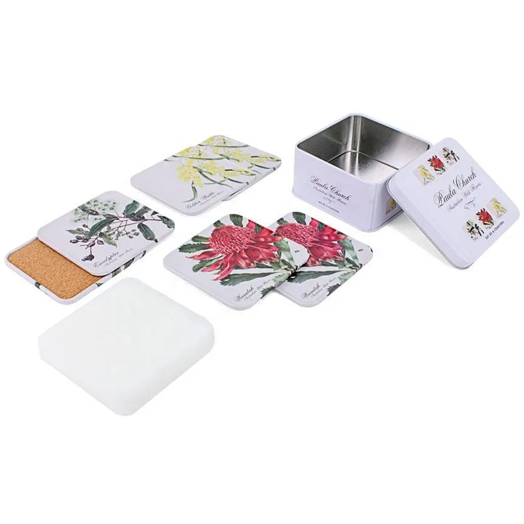 Lata caja con posavasos