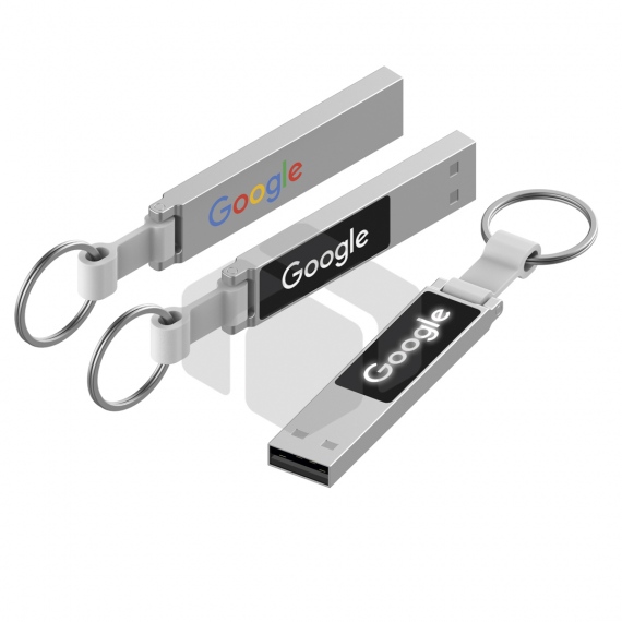 Memoria USB LED de metal con llavero de silicona