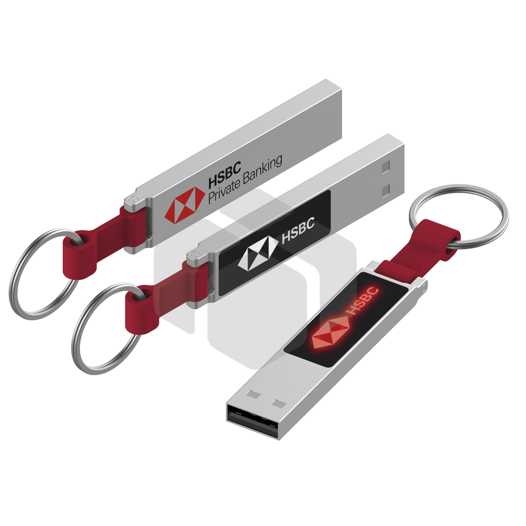 Memoria USB LED de metal con llavero de silicona