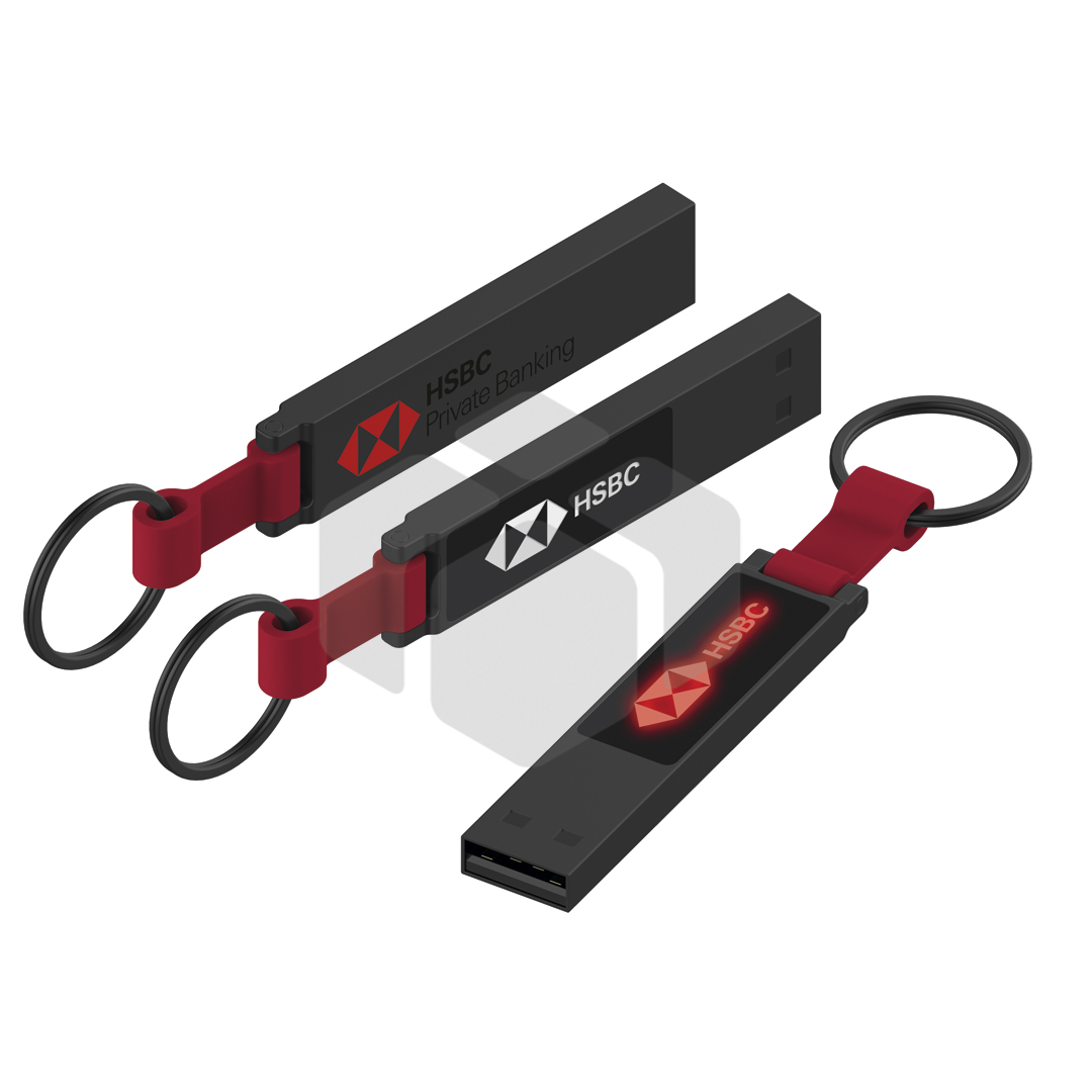 Memoria USB LED de metal con llavero de silicona