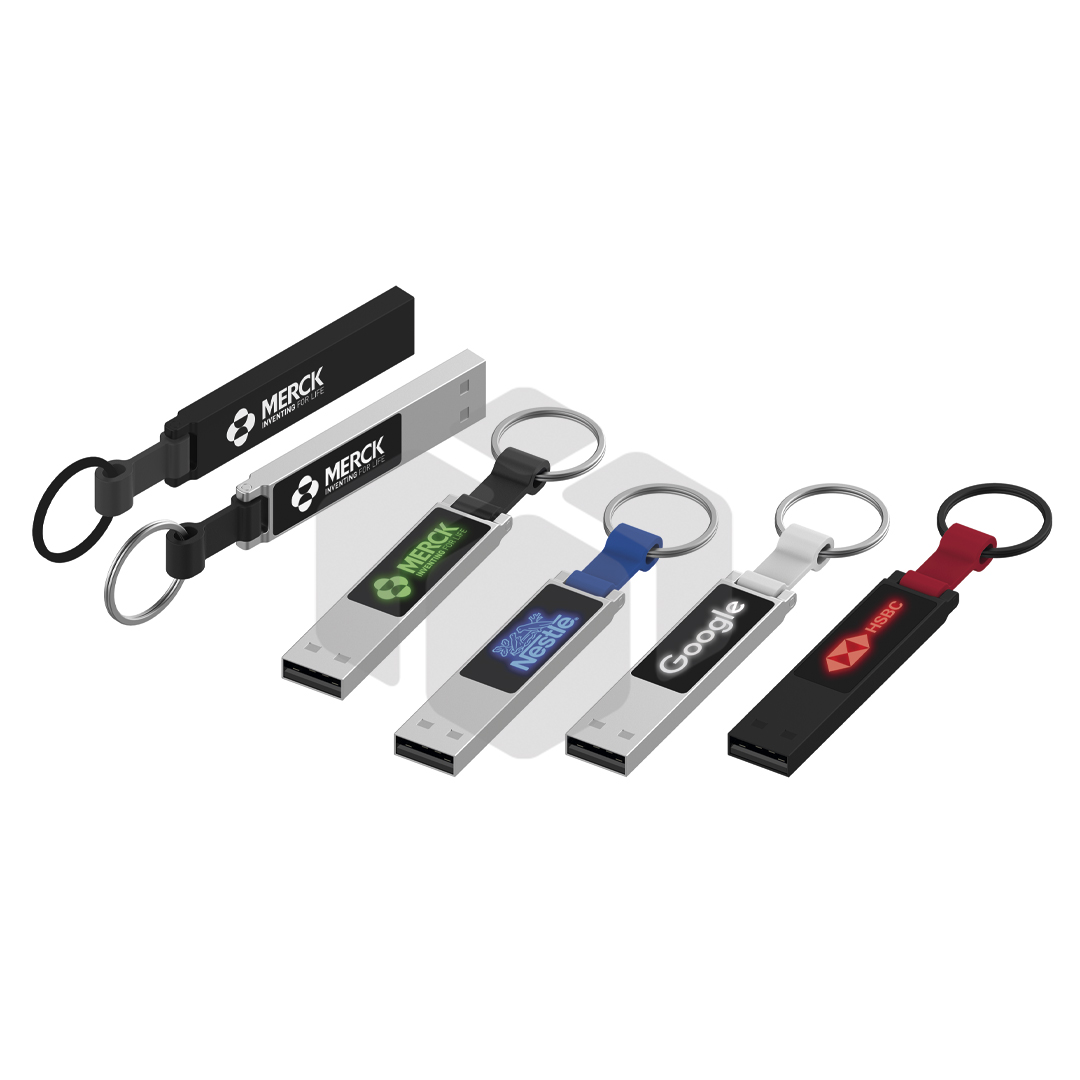 Memoria USB LED de metal con llavero de silicona