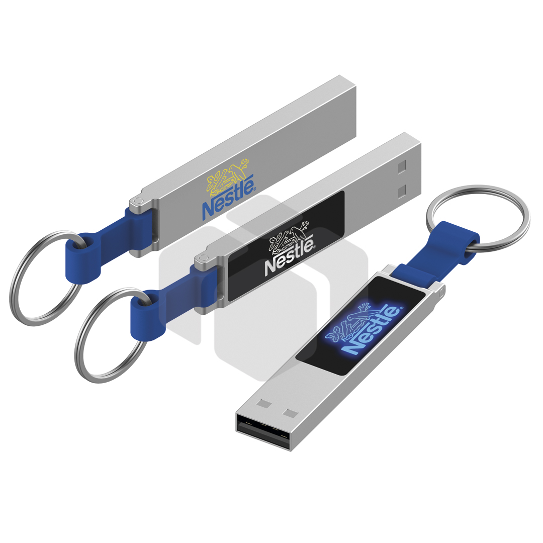 Memoria USB LED de metal con llavero de silicona