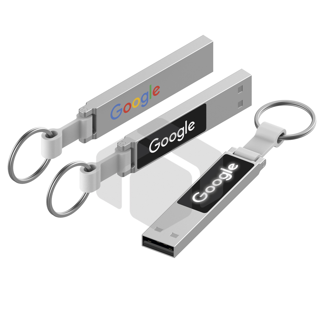 Memoria USB LED de metal con llavero de silicona