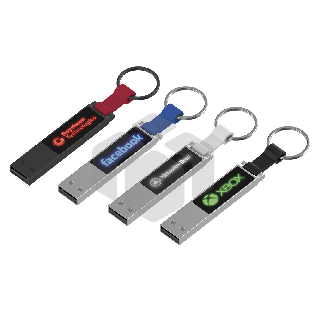 Memoria USB LED de metal con llavero de silicona