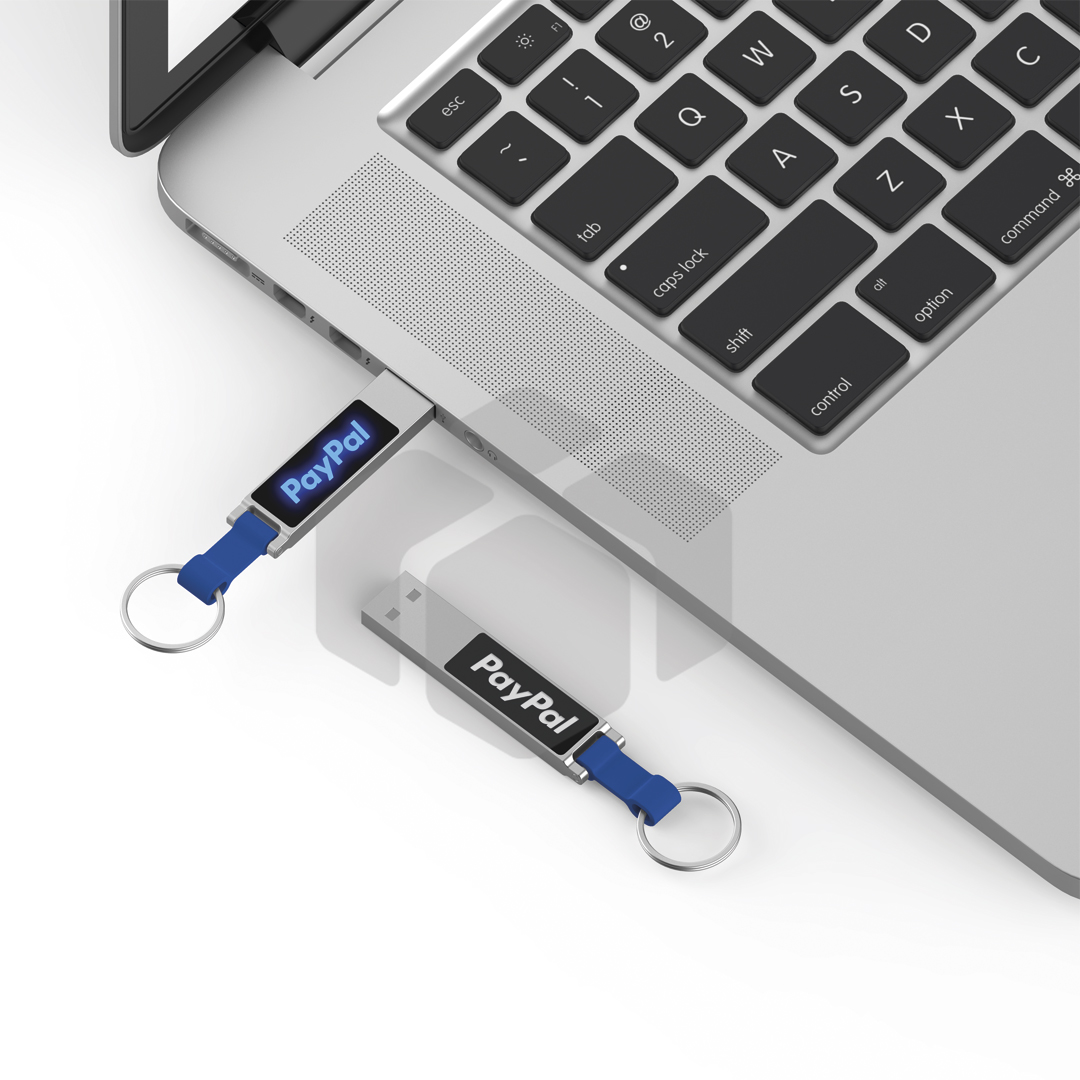 Memoria USB LED de metal con llavero de silicona