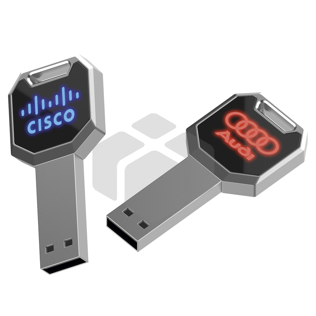 USB en forma de llave con LED en el logo