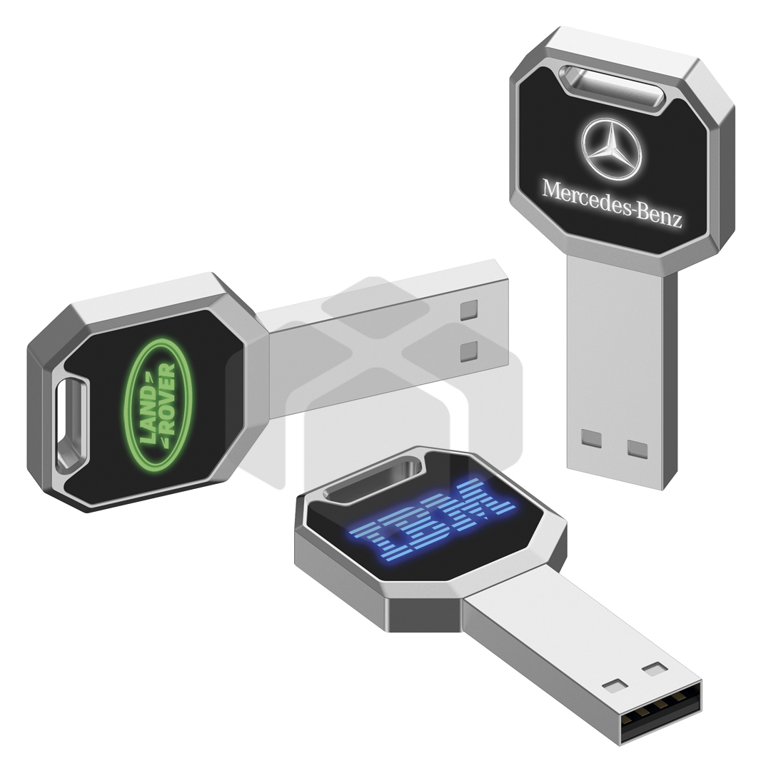 USB en forma de llave con LED en el logo