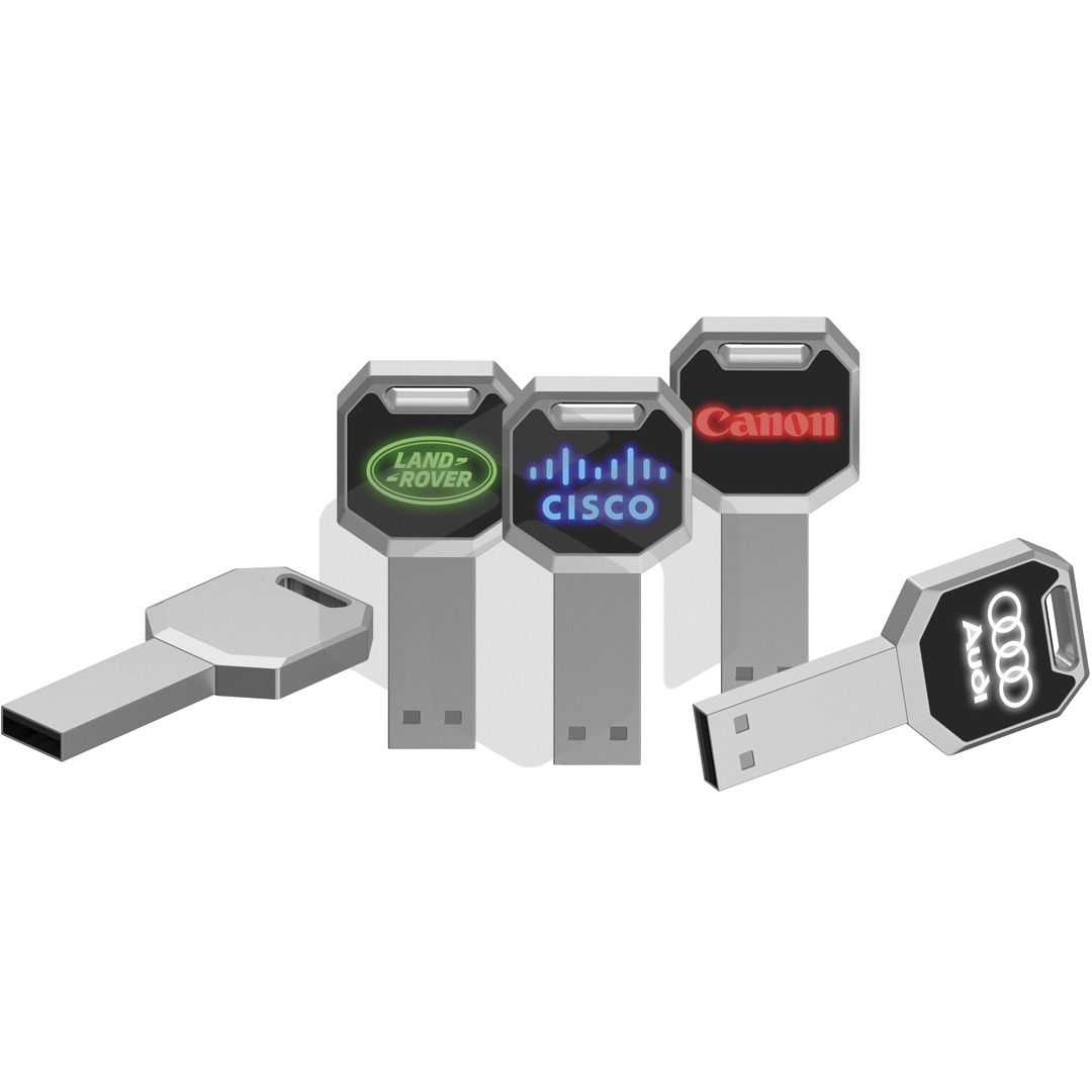 USB en forma de llave con LED en el logo