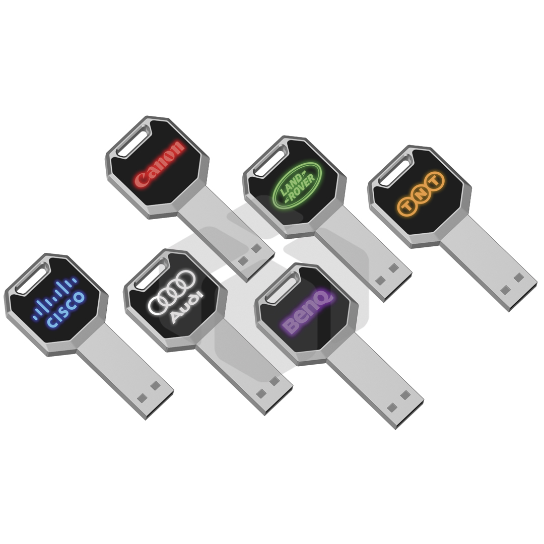 USB en forma de llave con LED en el logo