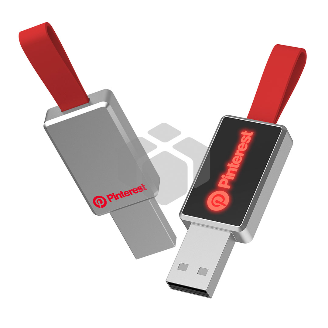 Memoria USB LED de metal con cordón de silicona