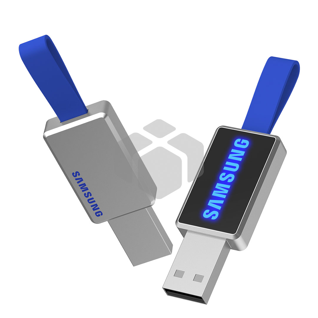Memoria USB LED de metal con cordón de silicona