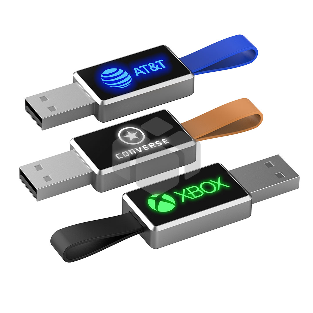 Memoria USB LED de metal con cordón de silicona