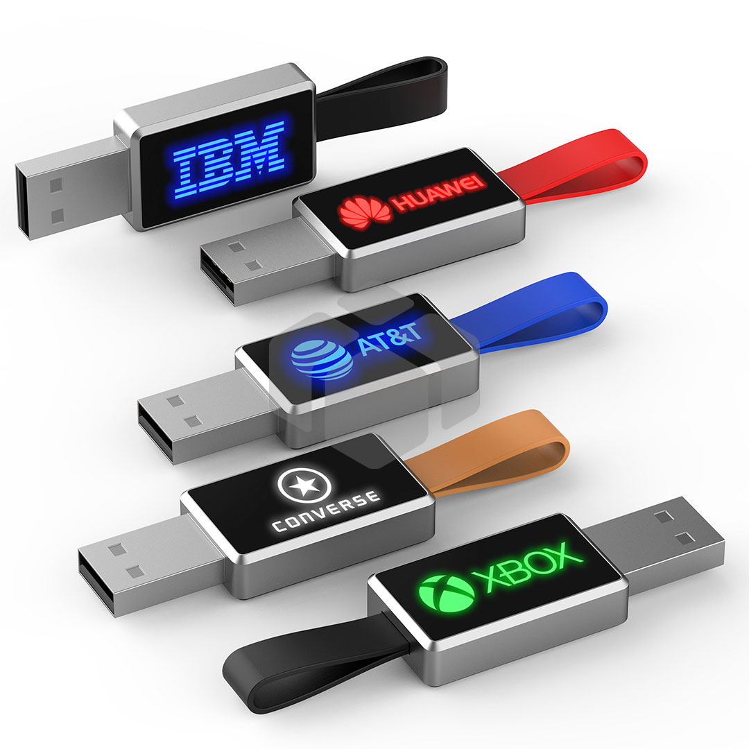 Memoria USB LED de metal con cordón de silicona