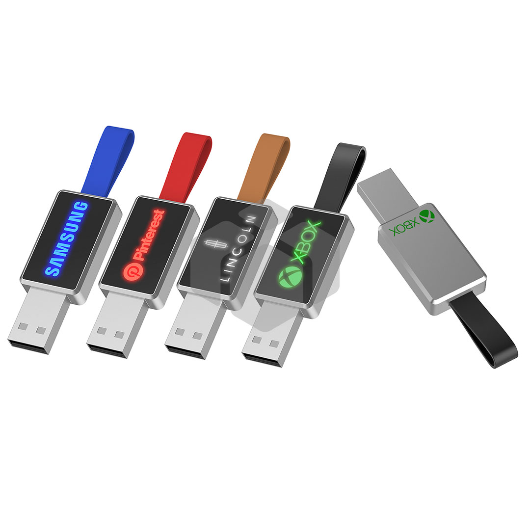 Memoria USB LED de metal con cordón de silicona