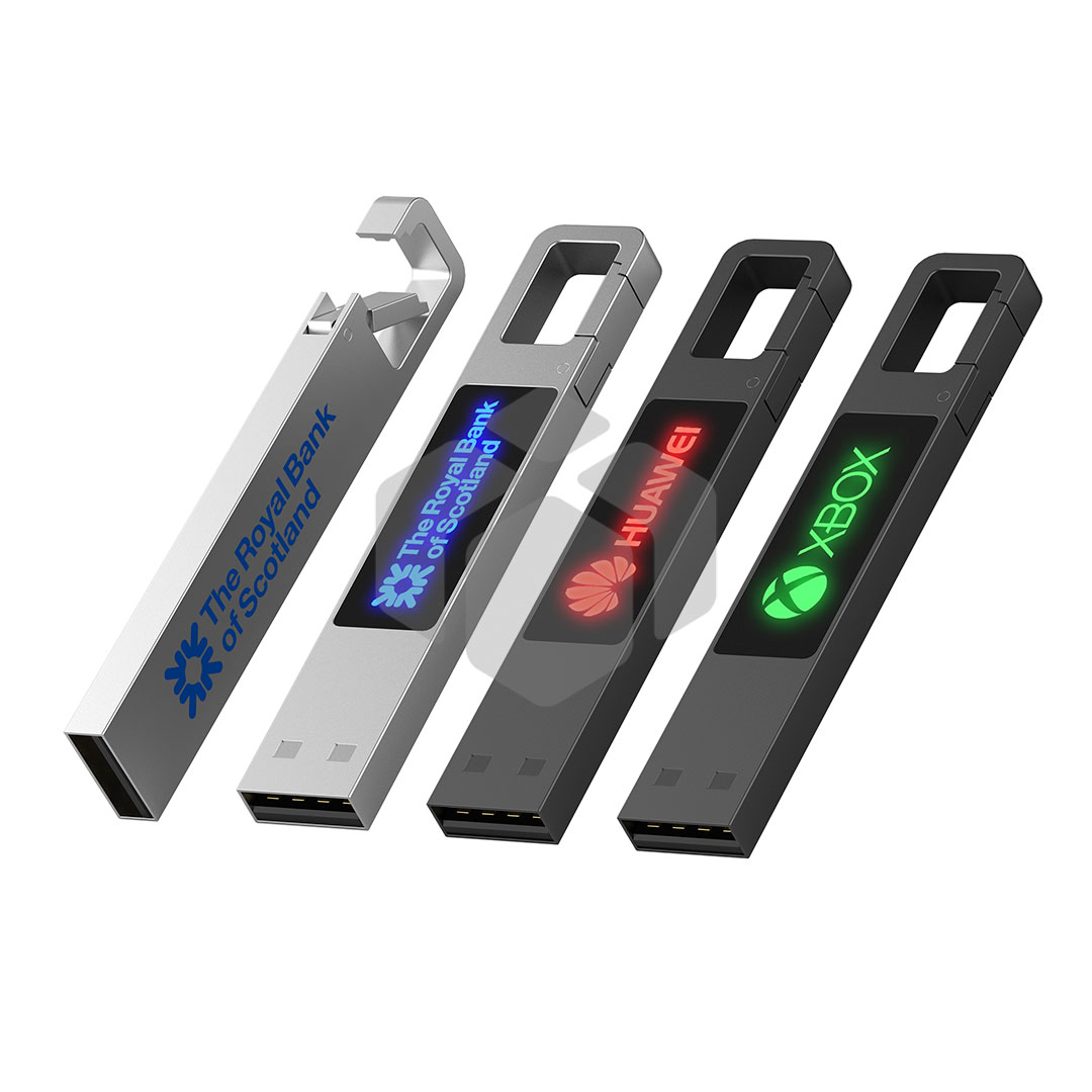 USB de metal con LED y gancho