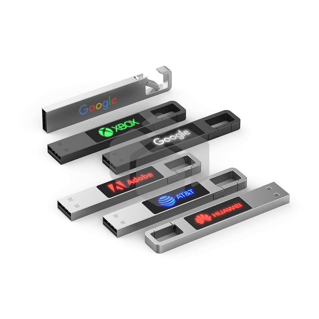 USB de metal con LED y gancho