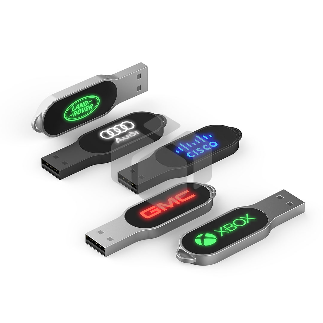 Moderna memoria USB de metal en forma de elipse con luz LED